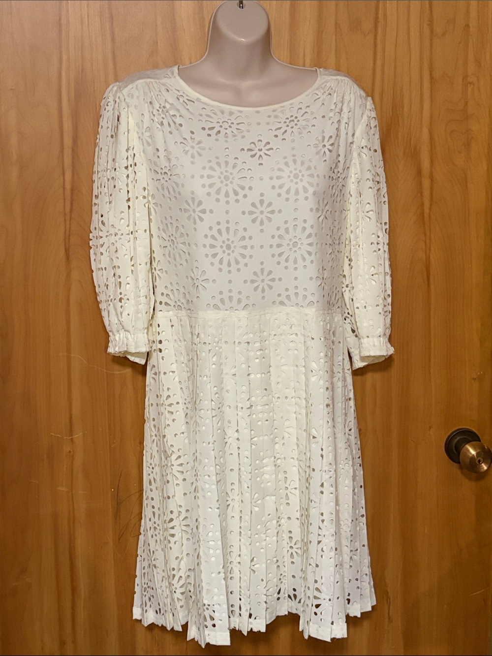 See by Chloé White Eyelet Long Sleeve Midi Dress